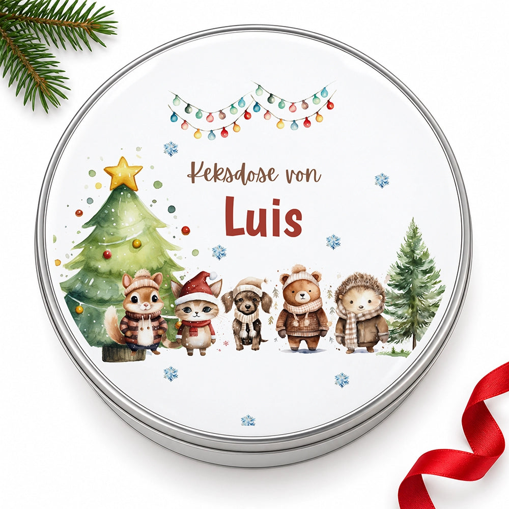 Keksdose aus Metall personalisiert - Winterliche Kuschelbande