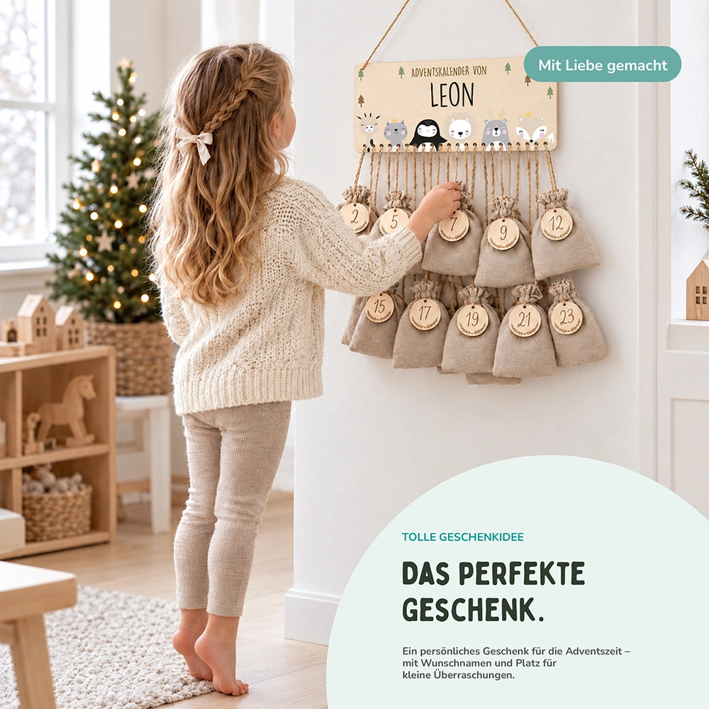 Personalisierbarer Adventskalender farbig - Winterfamilie