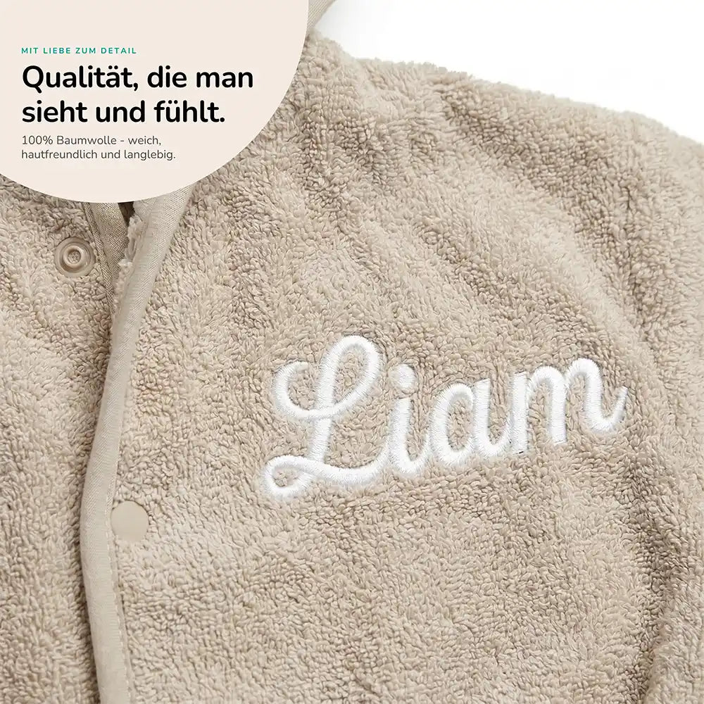 Kinderbademantel mit Namen Jollein Nougat, als Geschenk zur Geburt und Taufe