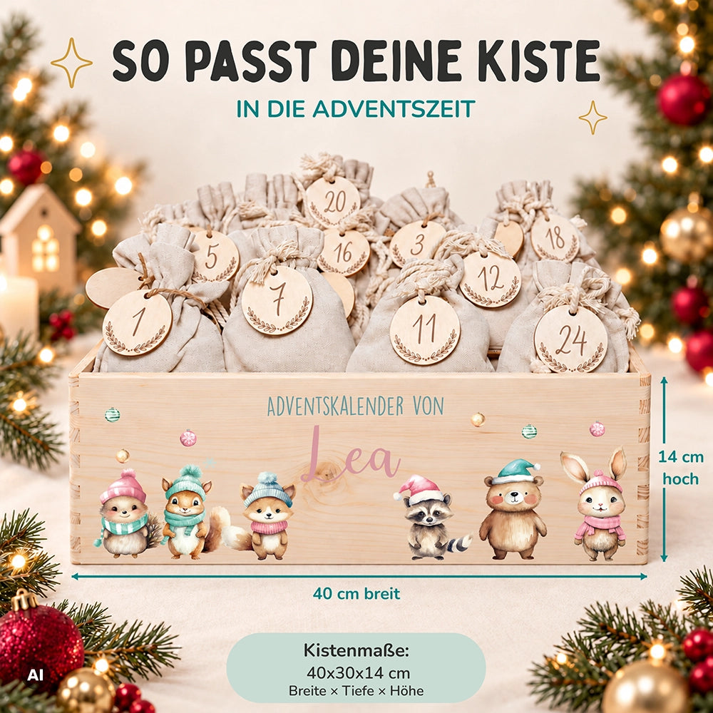 Personalisierter Adventskalender zum Befüllen - niedliche Tiere Weihnachten