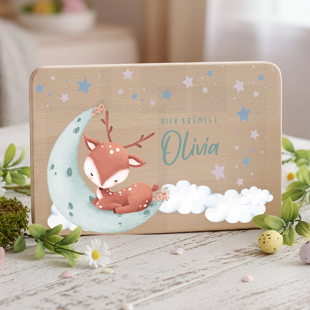 Frühstücksbrettchen Holz personalisiert - Baby Reh
