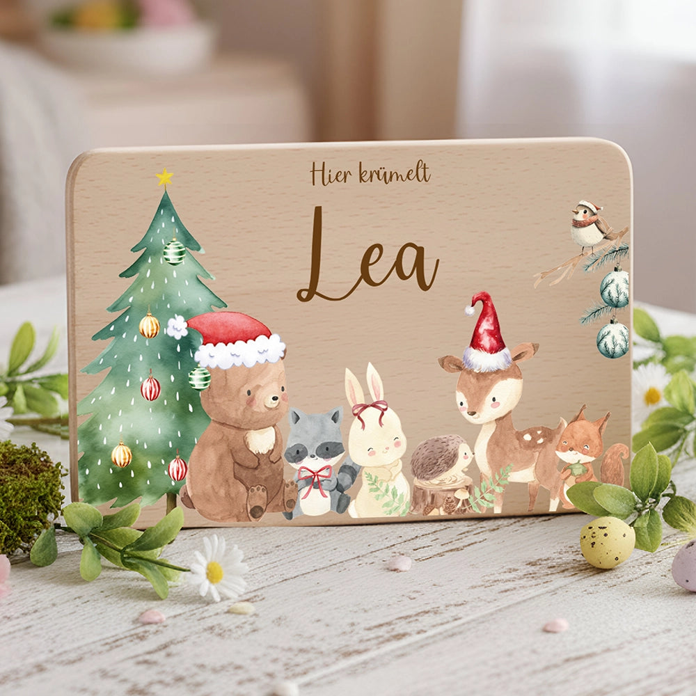 Frühstücksbrettchen Weihnachten mit winterlichen Tierfreunden - Geschenk Weihnachten