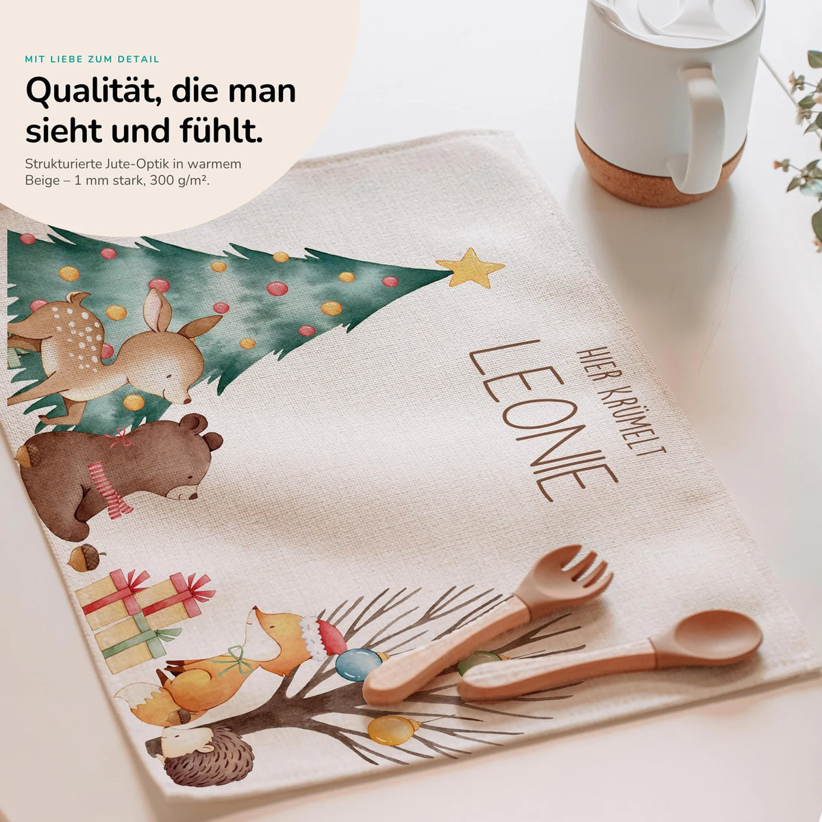 Tischset Kinder personalisiert Weihnachtsmotiv - BĂ€r Weihnachtsbaum
