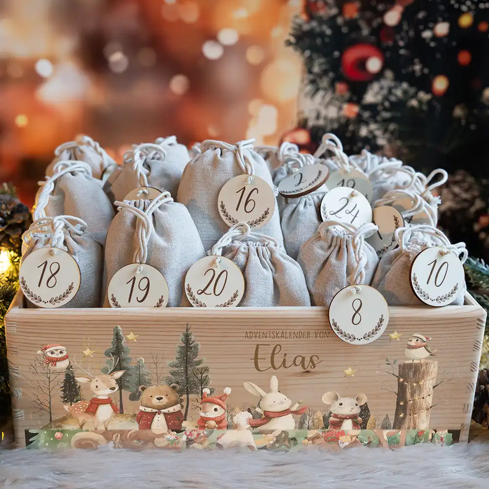Adventskiste zum befüllen "Weihnachten im Winterwald" personalisiert