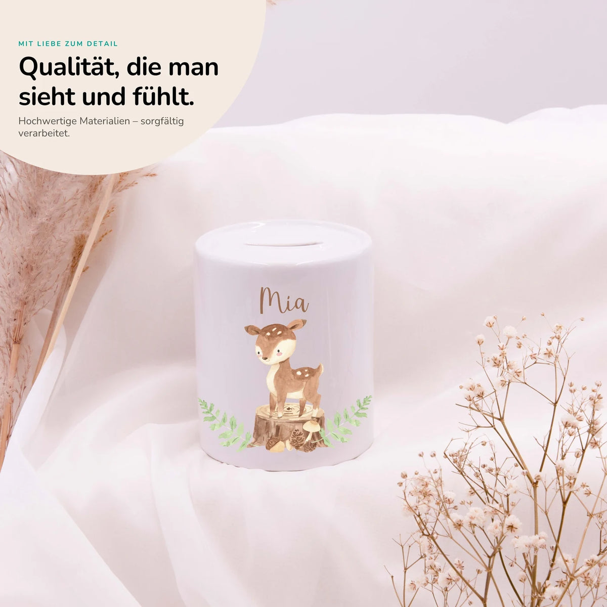 Spardose Kinder aus Keramik - Reh Waldtiere