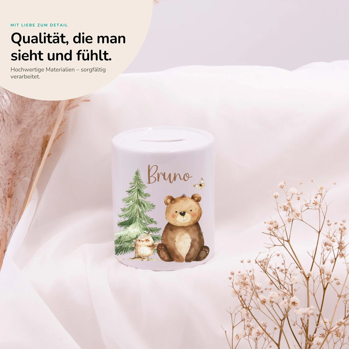 Spardose Kinder aus Keramik - BĂ€r im Wald