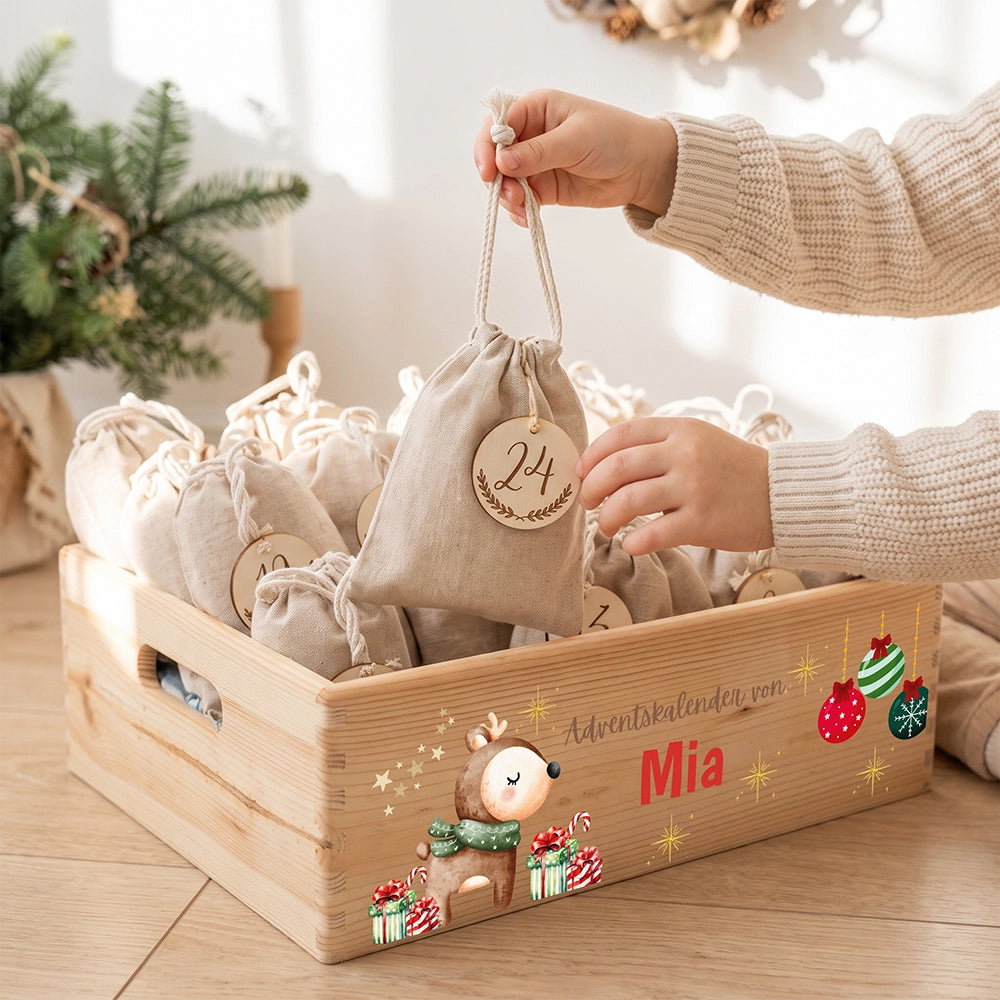 Personalisierter Adventskalender zum Befüllen - Reh mit Geschenken