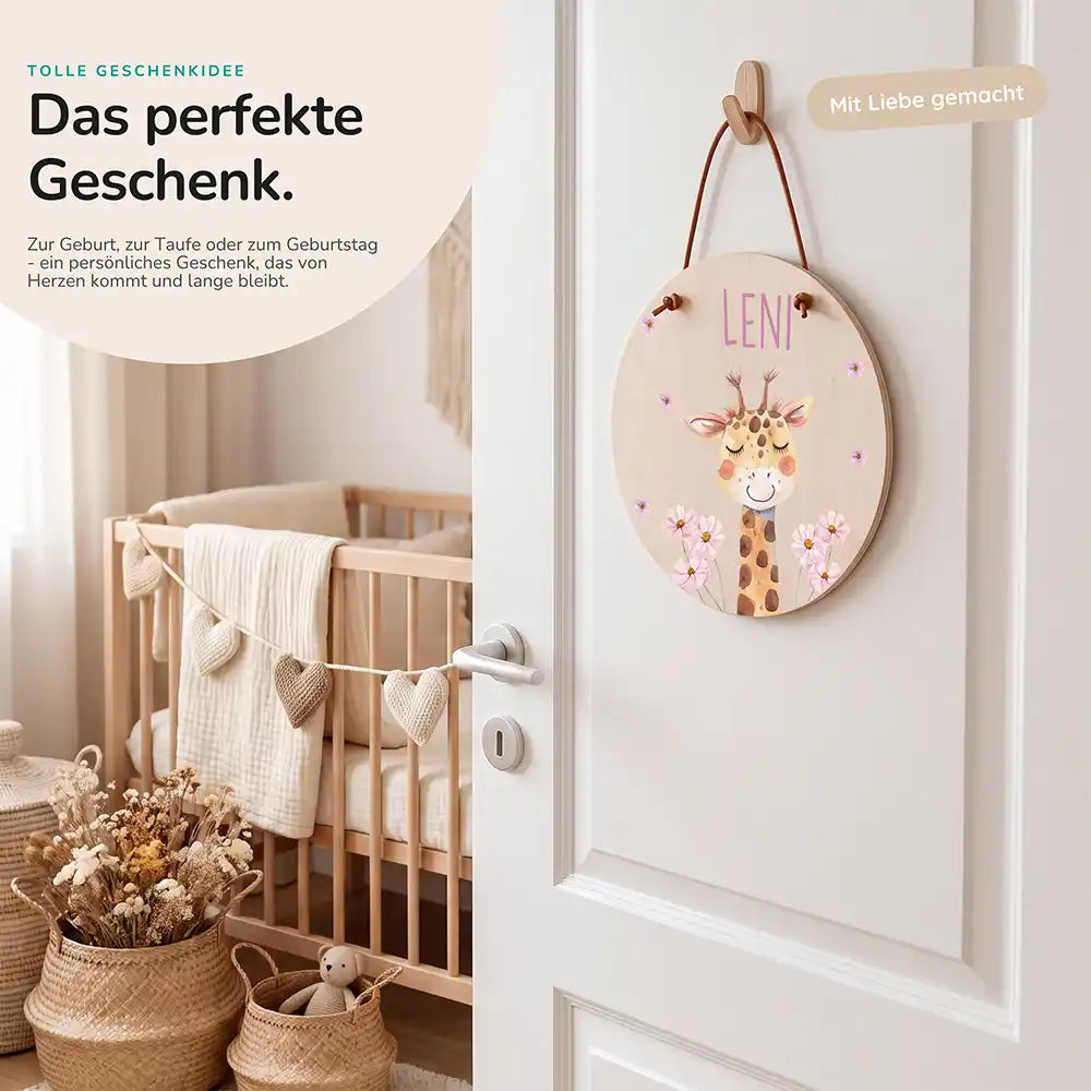 Türschild Kinderzimmer Giraffe, als persönliches Geschenk zur Geburt