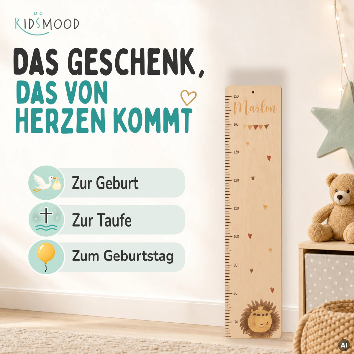 Messlatte Kinder Holz - Löwe Boho