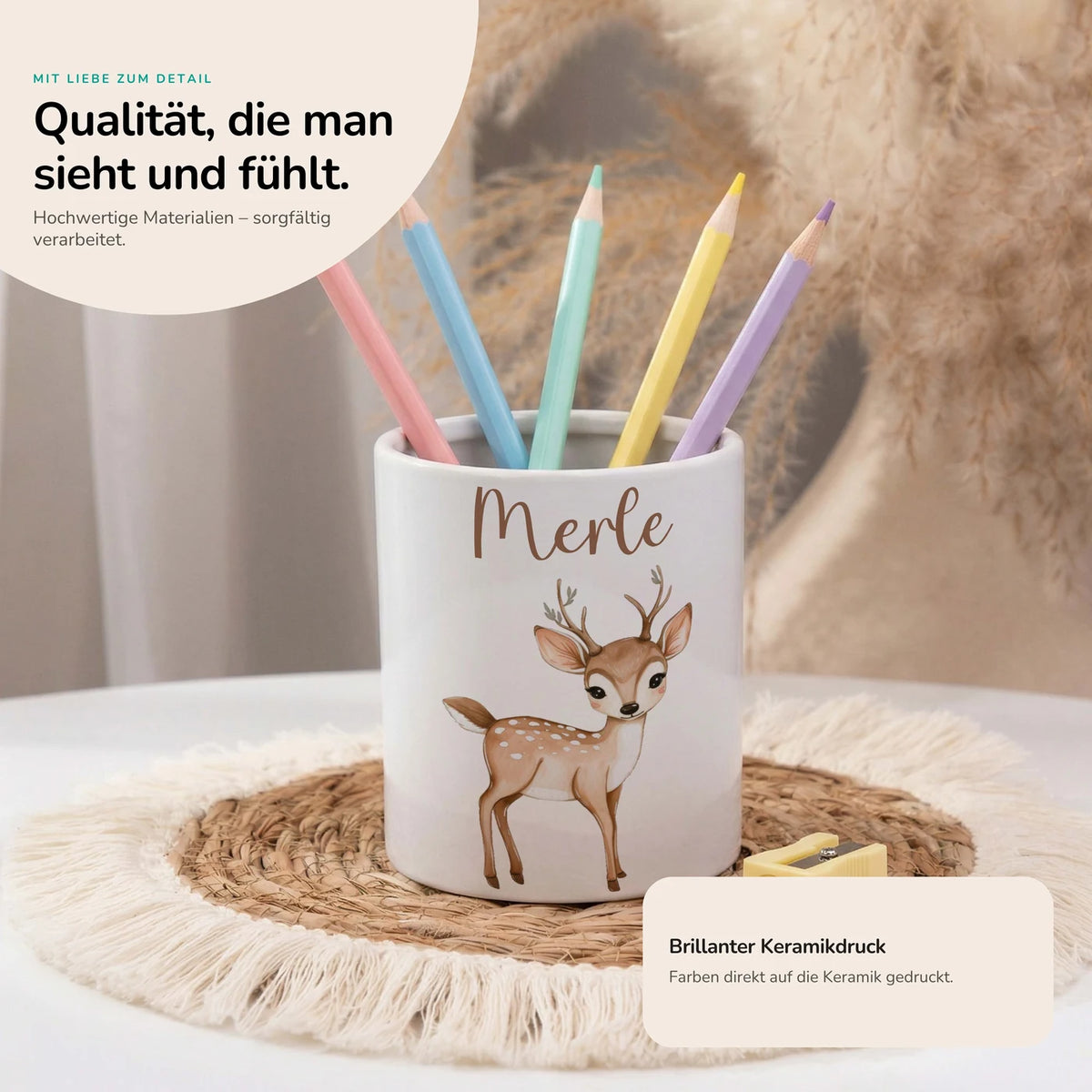 Personalisierter Stiftehalter Rehkitz Bambi â Keramik mit Wunschname