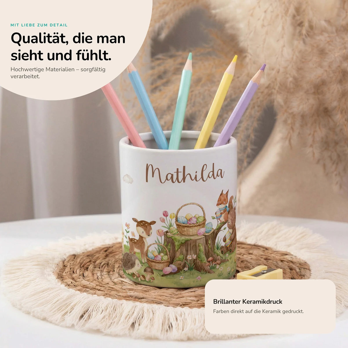 Personalisierter Stiftehalter Ostern Rehkitz â Keramik mit Wunschname