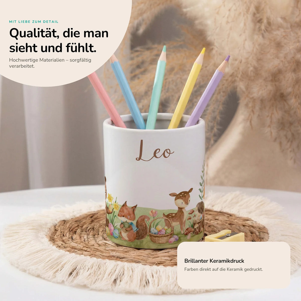Personalisierter Stiftehalter Ostern Frühlingswiese – Keramik mit Wunschname