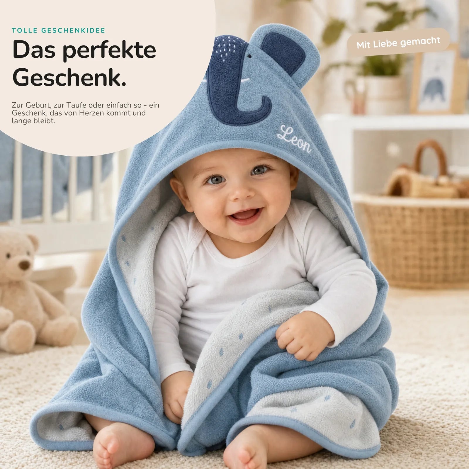 Trixie Kapuzenhandtuch Baby Elefant, Tiermotiv auf der Kapuze