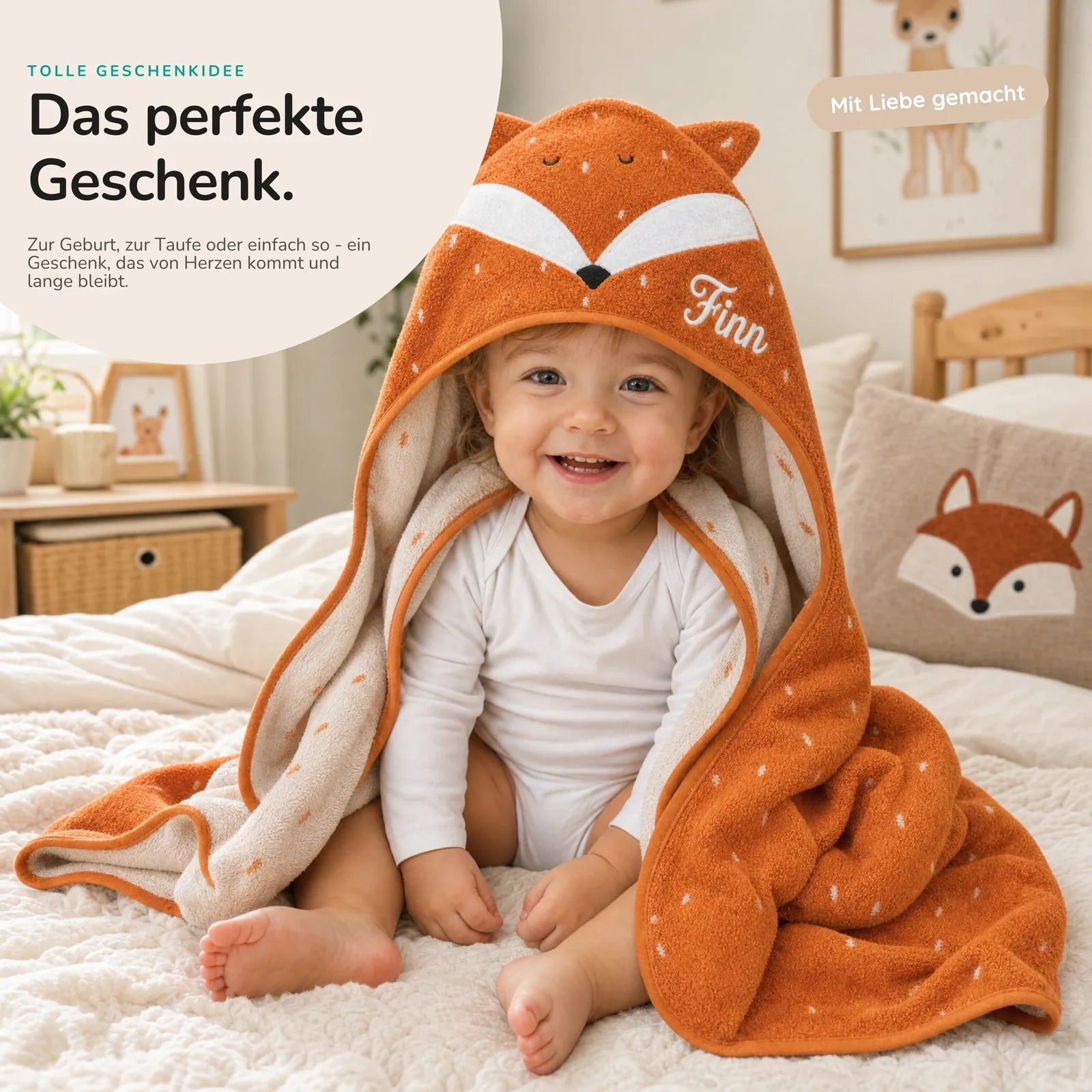 Trixie Kapuzenhandtuch Baby Fuchs, Tiermotiv auf der Kapuze