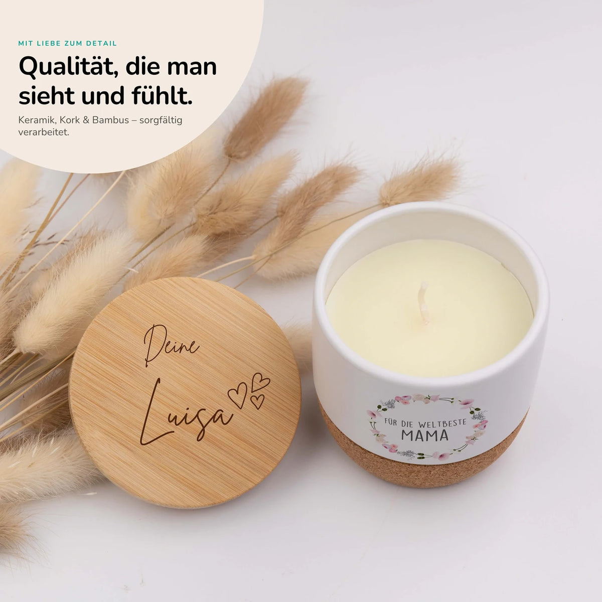 Duftkerze Vanille Keramik – Mama Blumenkranz mit Wunschname