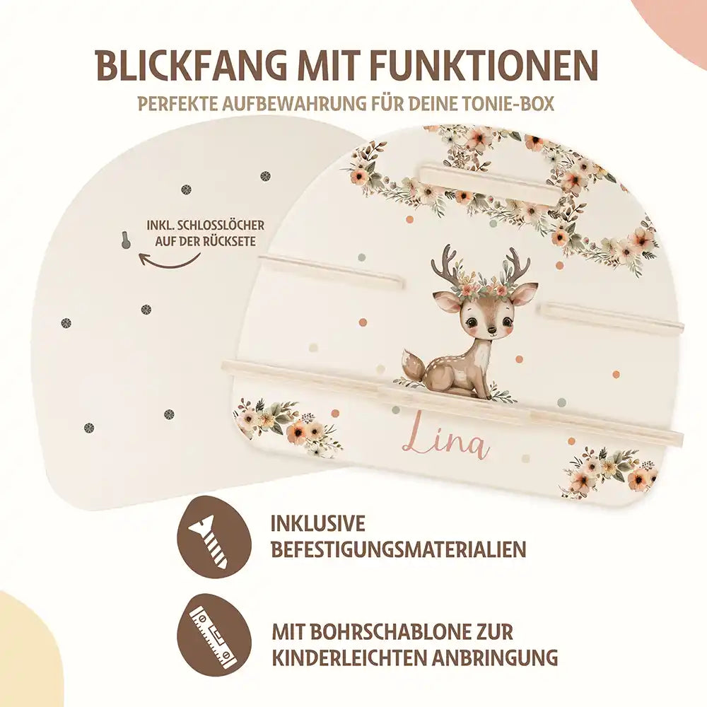 personalisiertes tonieregal mit reh gravur