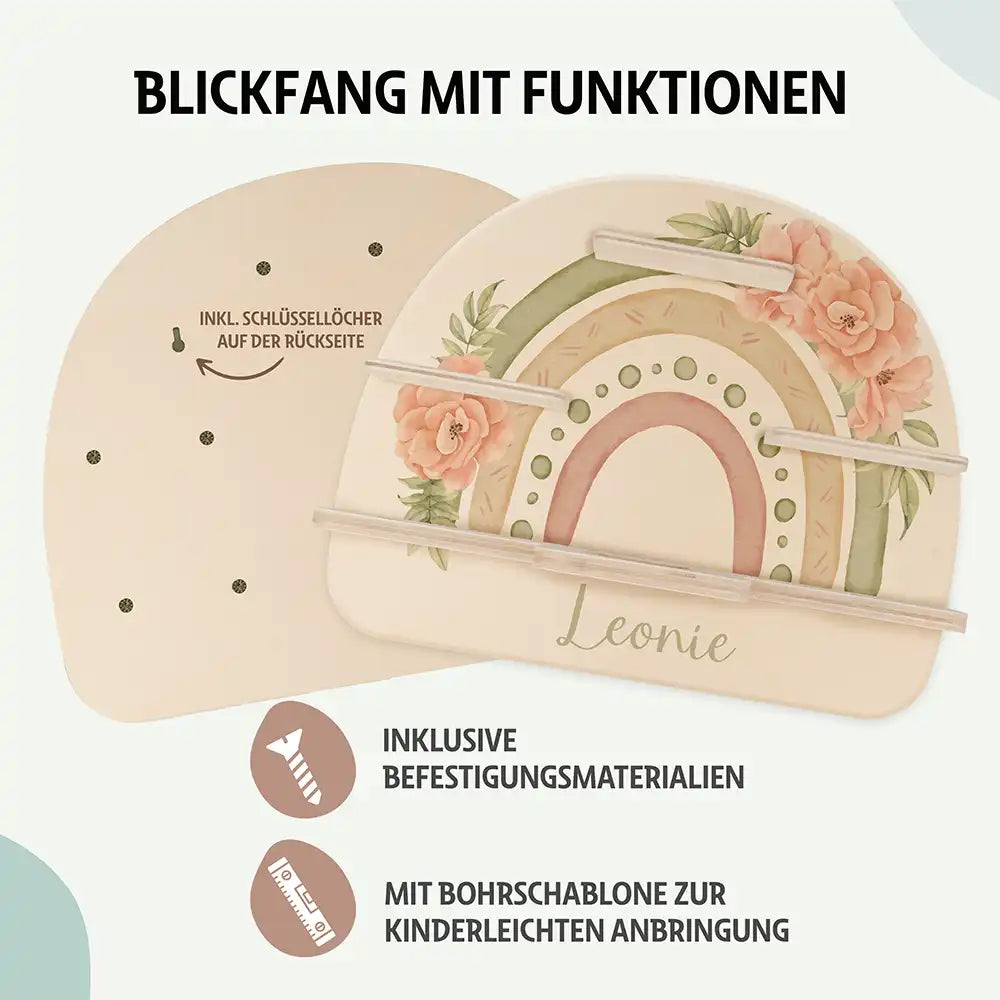 Tonie Regal aus Holz, Toniebox Regal personalisiert Grüner Regenbogen