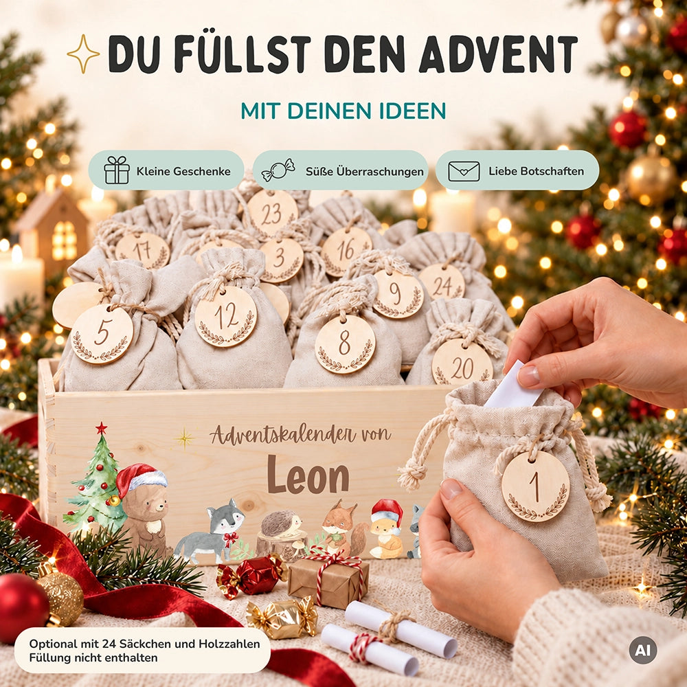 Personalisierter Adventskalender zum Befüllen - Niedliche Waldtiere