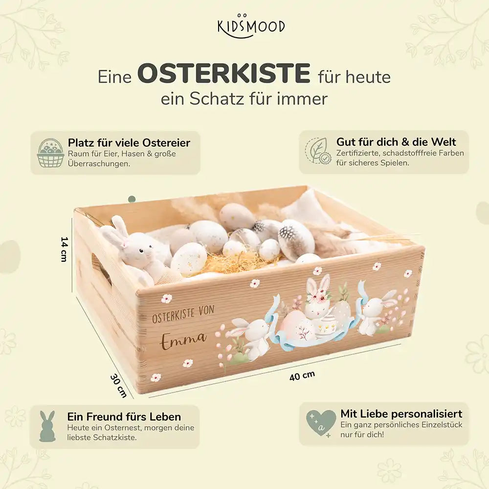 Osterkiste Holz personalisiert - Häschentanz