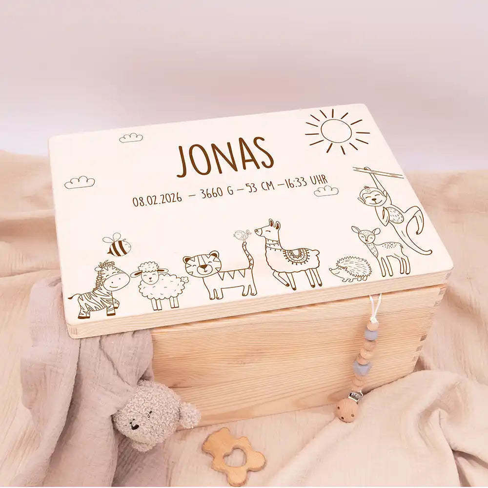 Erinnerungsbox Baby - Safari Tierfamilie