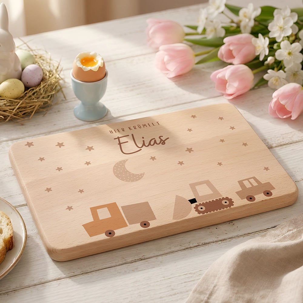 Frühstücksbrettchen Holz Baustelle