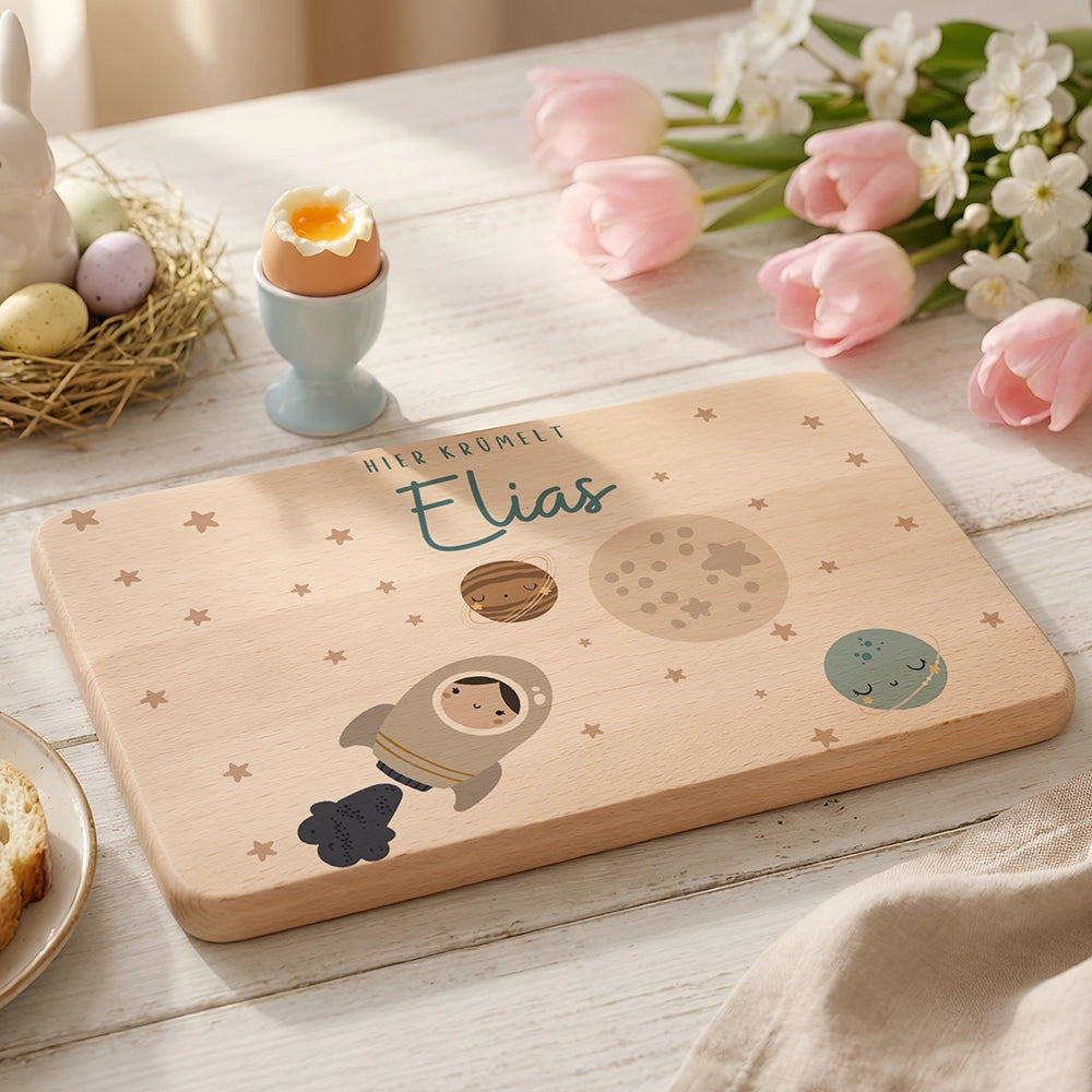 Frühstücksbrettchen Holz personalisiert - Weltall