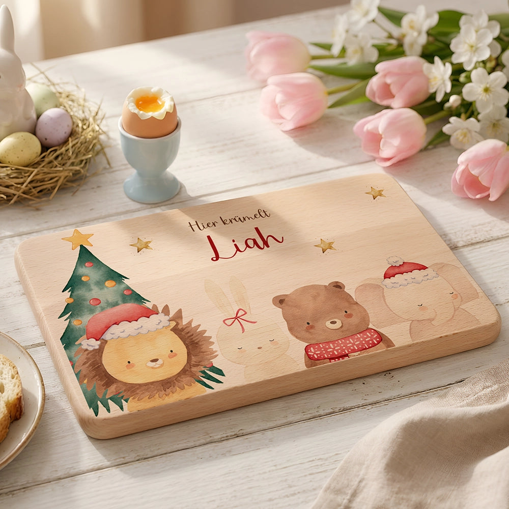 Frühstücksbrettchen Weihnachten mit weihnachtlichem Tiertrio - Geschenk Weihnachten