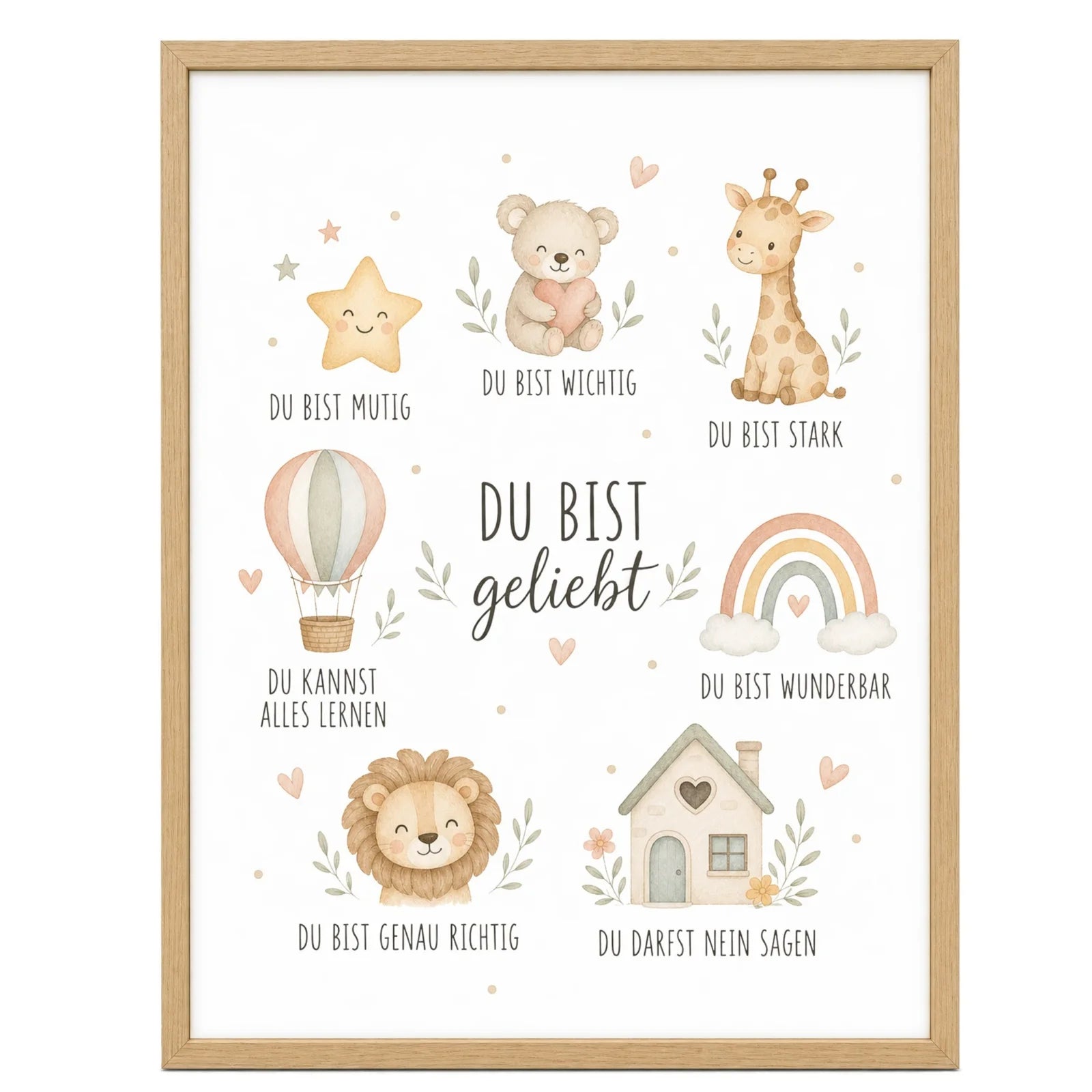 Affirmationsposter Kinderzimmer Collage Du bist geliebt, im MĂ€dchenzimmer