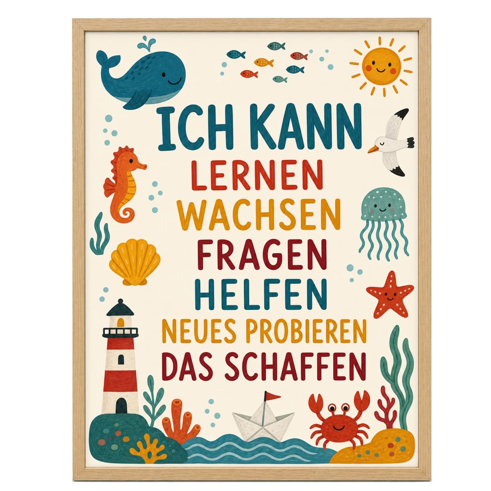 Affirmationsposter Kinderzimmer Meer Ich kann lernen, im Mädchenzimmer