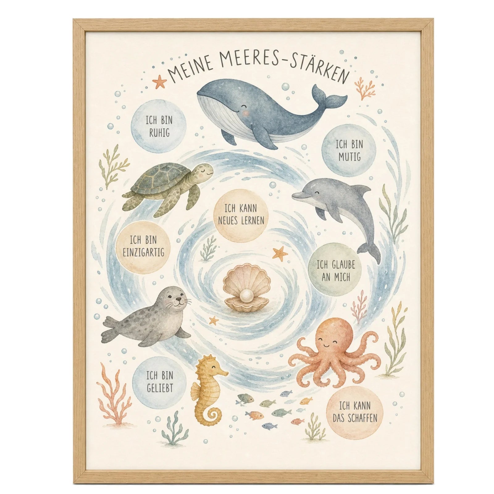 Affirmationsposter Kinderzimmer Meeres-StÀrken, im MÀdchenzimmer
