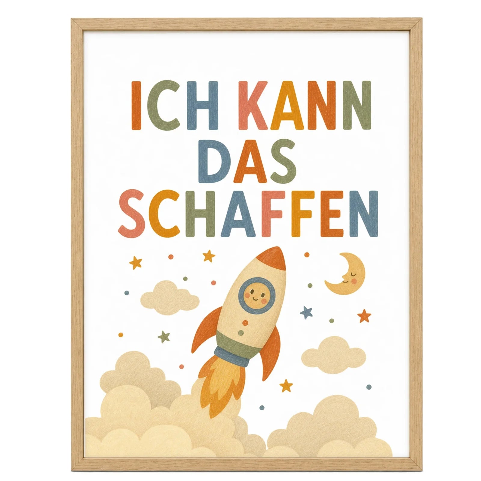 Affirmationsposter Kinderzimmer Rakete Ich kann das schaffen, im Mädchenzimmer