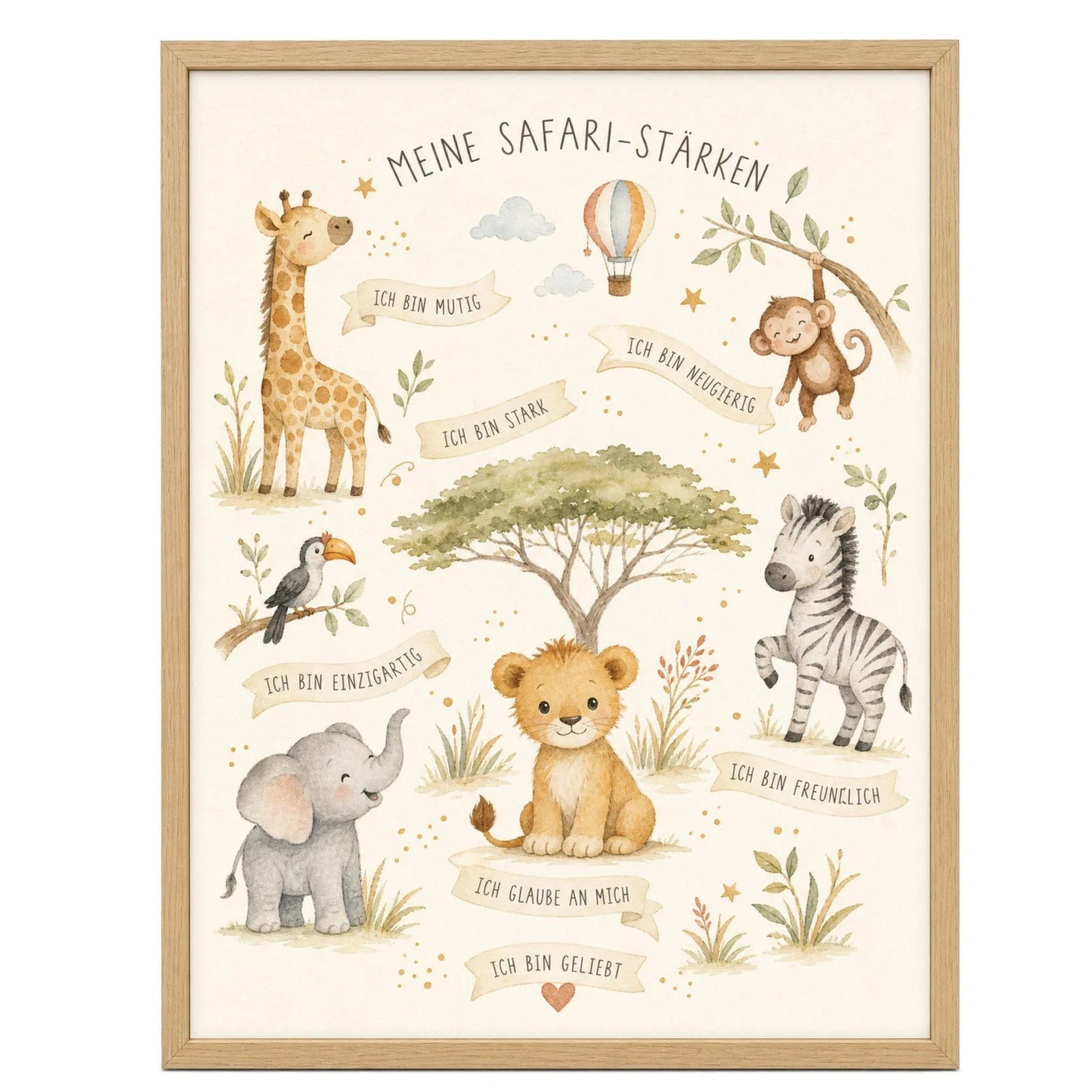 Affirmationsposter Kinderzimmer Safari-StÀrken, im MÀdchenzimmer