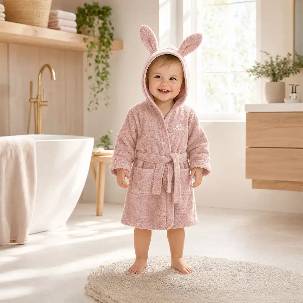 Kinderbademantel mit Namen Jollein Rose, in vier Farben: Mintgrün, Rose, Biscuit, Nougat