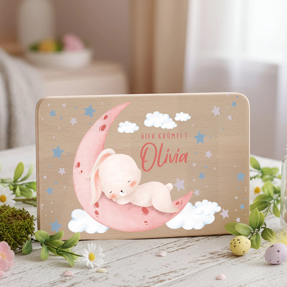 Frühstücksbrettchen Holz personalisiert - Baby Hase
