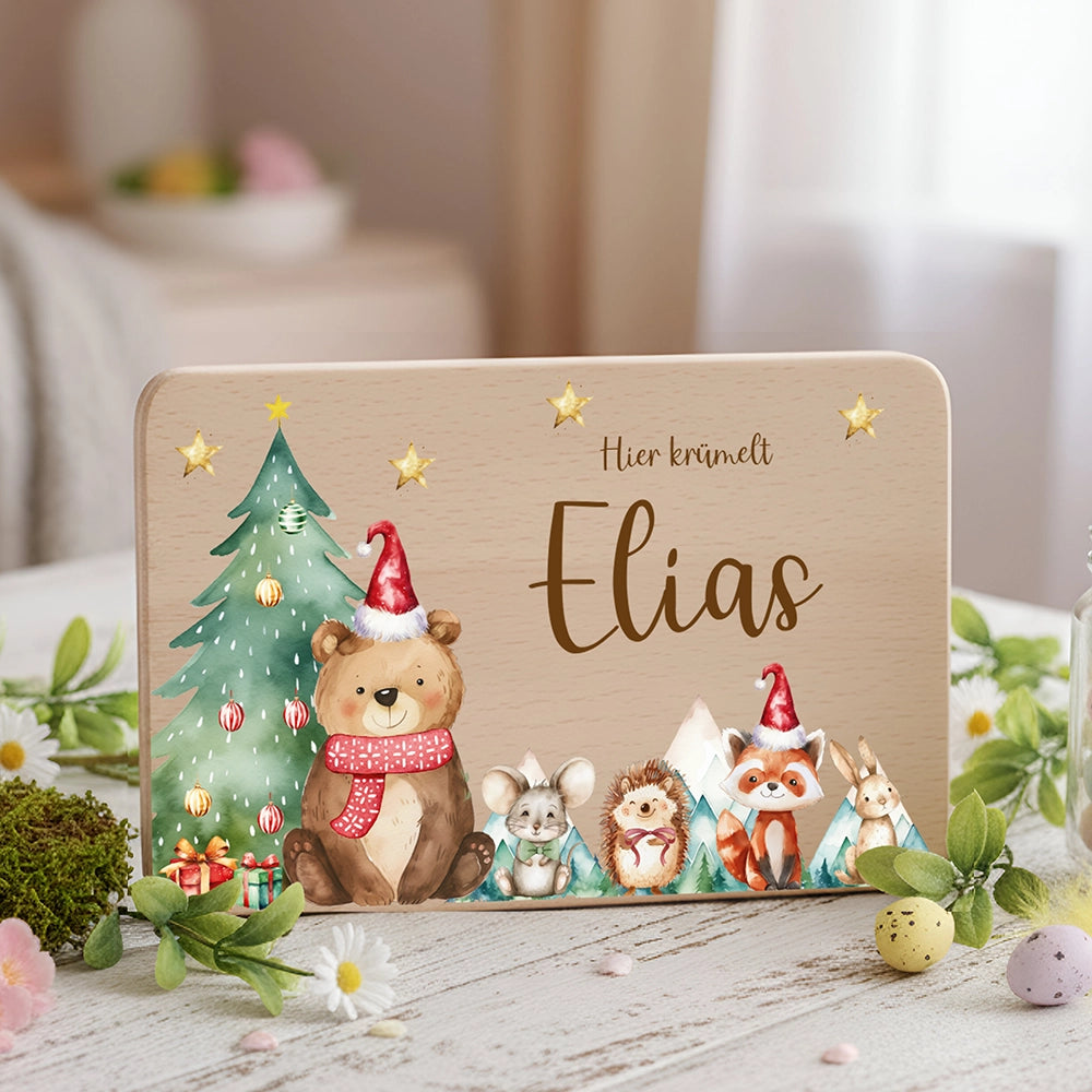 Frühstücksbrettchen Weihnachten Bär und Weihnachtsbaum - Geschenk Weihnachten