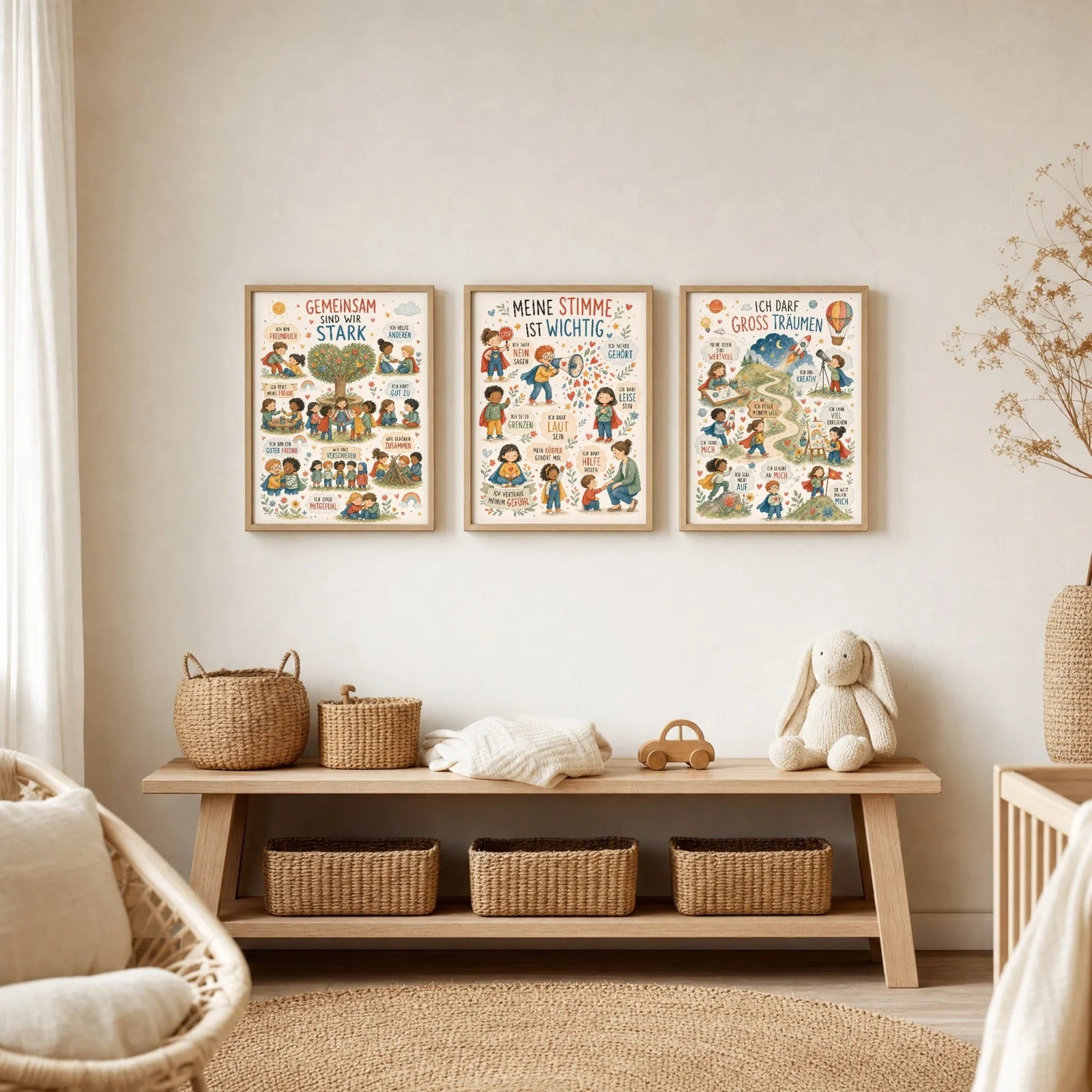Affirmationsposter Kinderzimmer Wimmelbild Meine Stimme, im Jungenzimmer