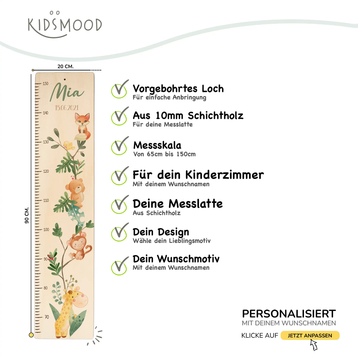 Messlatte Kinder Holz & Aluverbund - Jungle