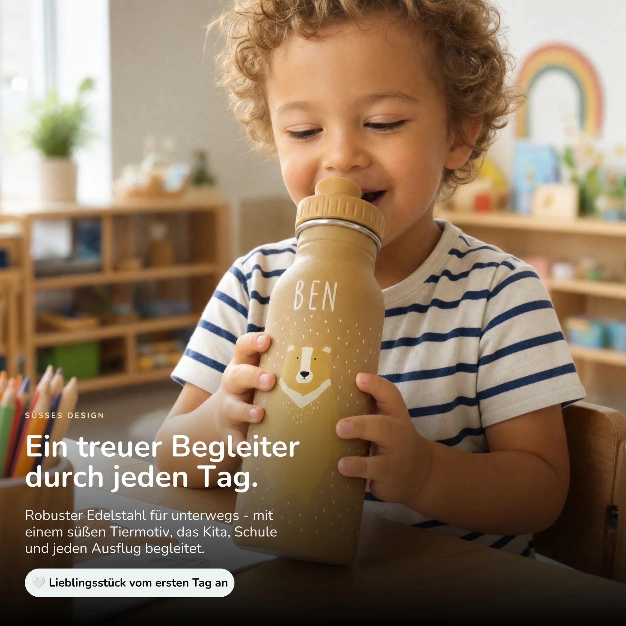 Trixie Trinkflasche Kinder BĂ€r, 500 ml Edelstahlflasche mit Namen