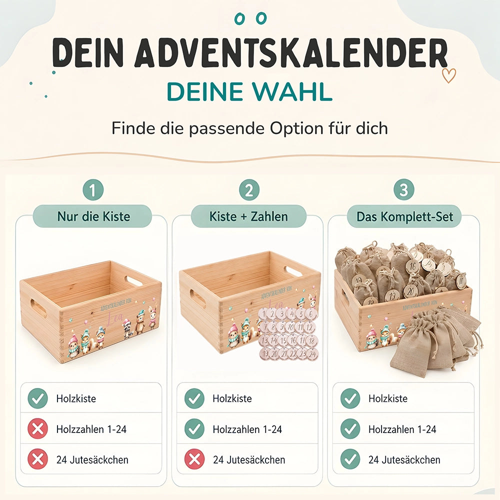 Personalisierter Adventskalender zum Befüllen - niedliche Tiere Weihnachten
