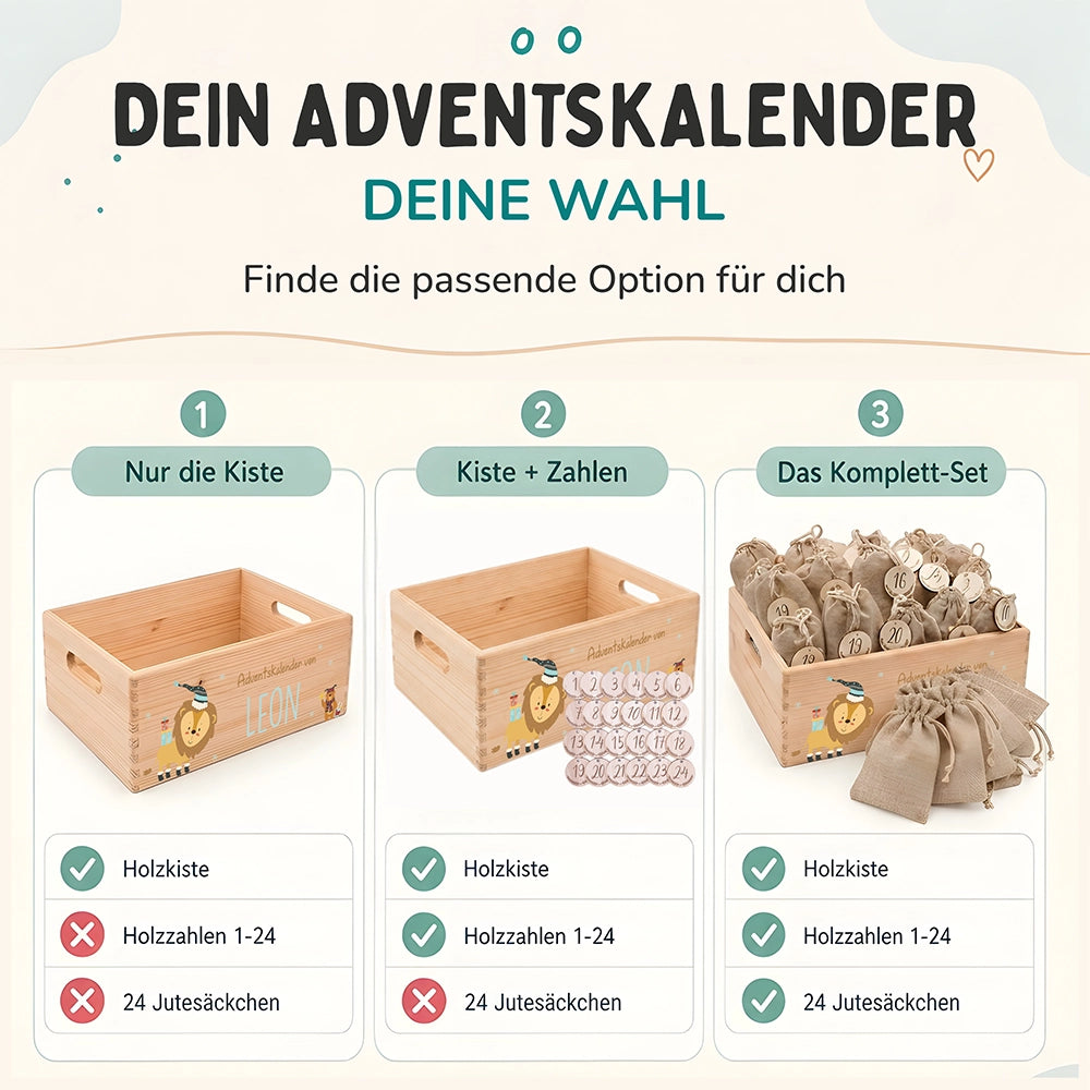 Personalisierter Adventskalender zum Befüllen - Löwe und Bär