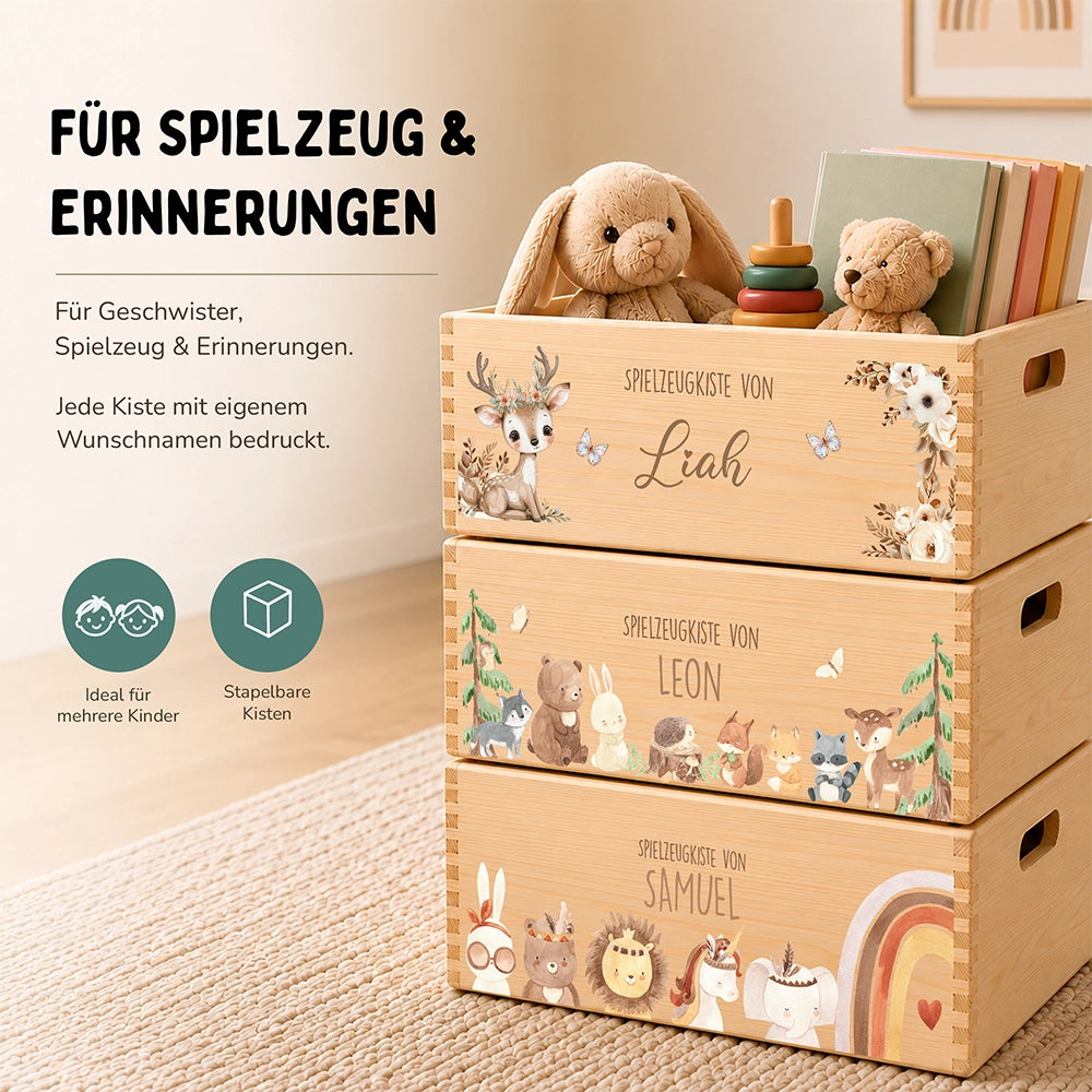 Spielzeugkiste personalisiert mit Namen - Baby Reh