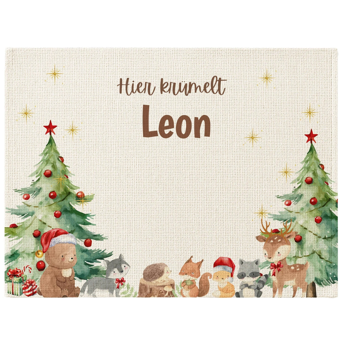 Tischset Kinder personalisiert Weihnachtsmotiv - Waldtiere