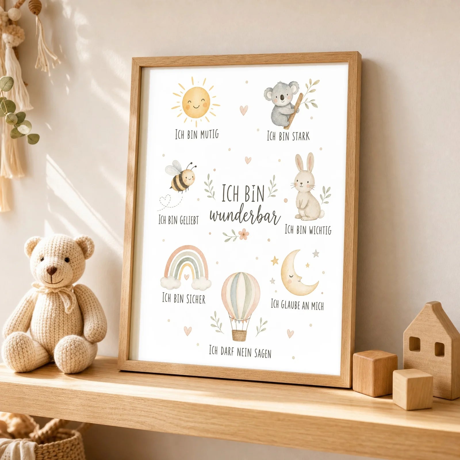 Affirmationsposter Kinderzimmer Collage Ich bin wunderbar, als Wandbild ĂŒber der Spielecke