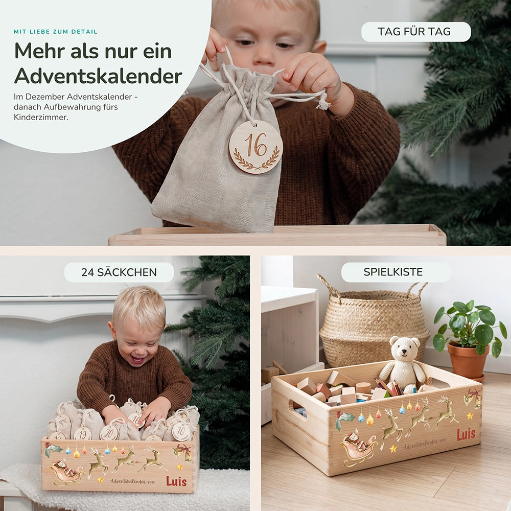 Personalisierter Adventskalender zum Befüllen - Rentier mit Schlitten