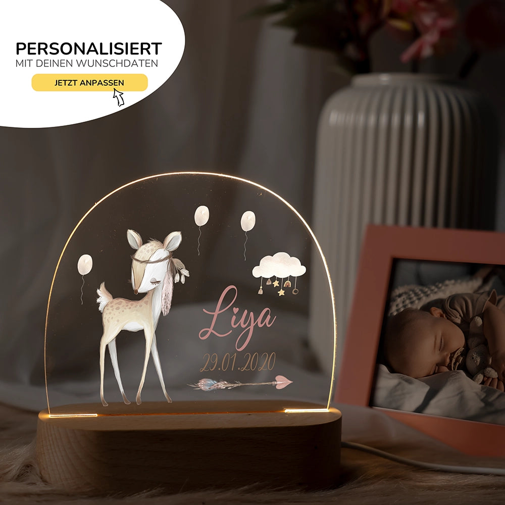 Nachtlicht Reh mit Namen im Kinderzimmer â personalisiertes Geschenk zur Geburt