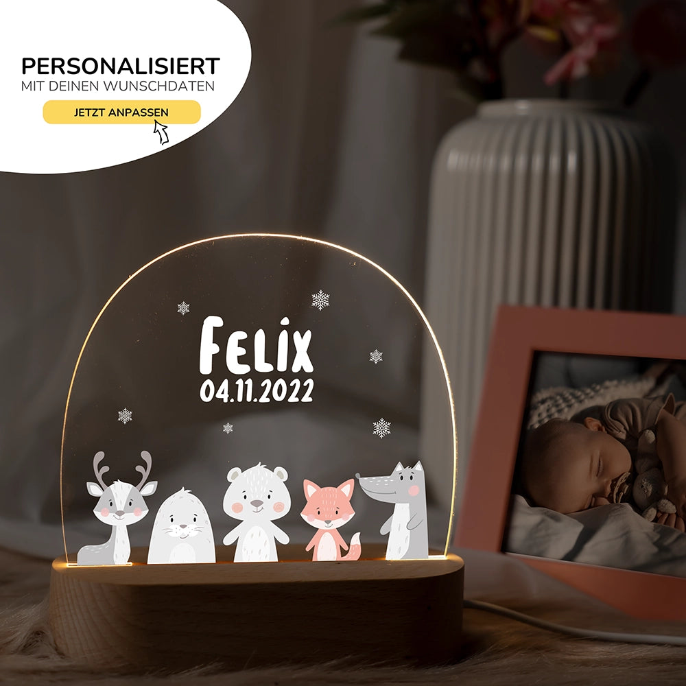 Nachtlicht Tiere mit Namen im Kinderzimmer – personalisiertes Geschenk zur Geburt