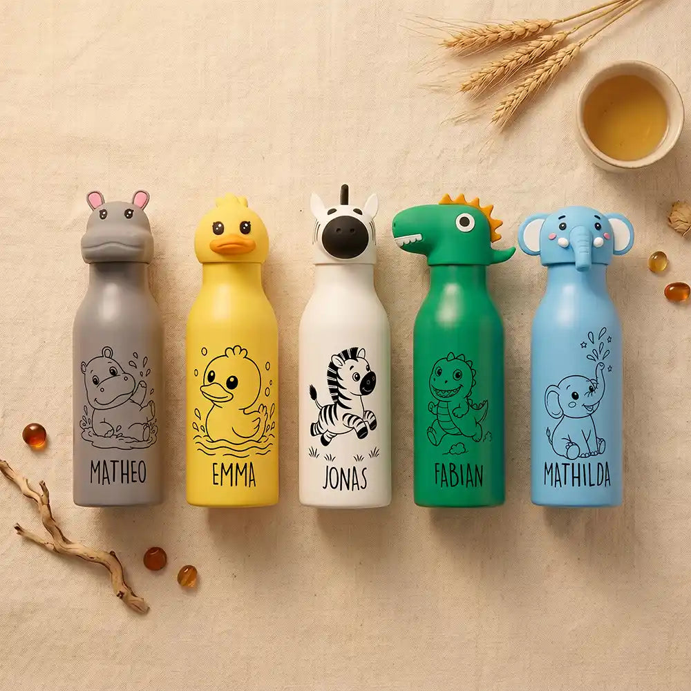 Personalisierte Trinkflasche Kinder Zebra, Geschenk zur Einschulung