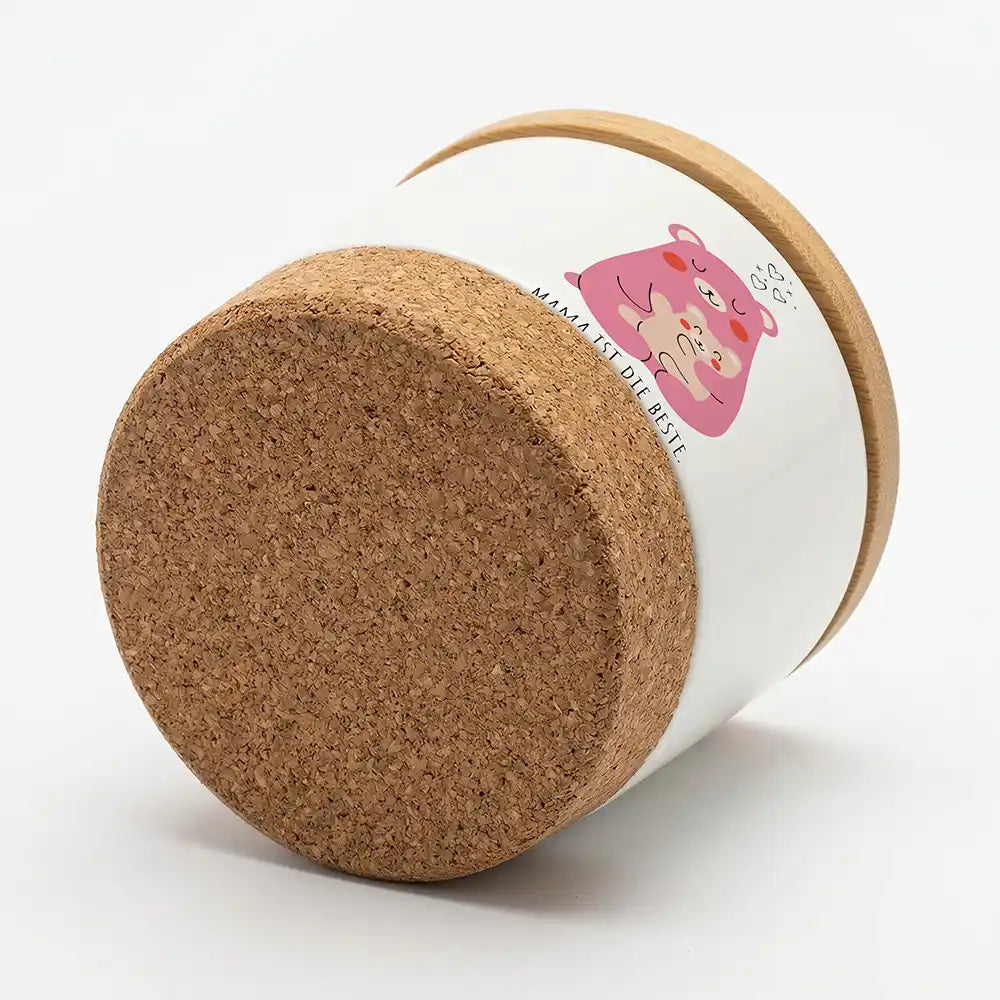 Duftkerze Vanille Keramik BĂ€renmama Kind â Geschenk in Kraftpapier