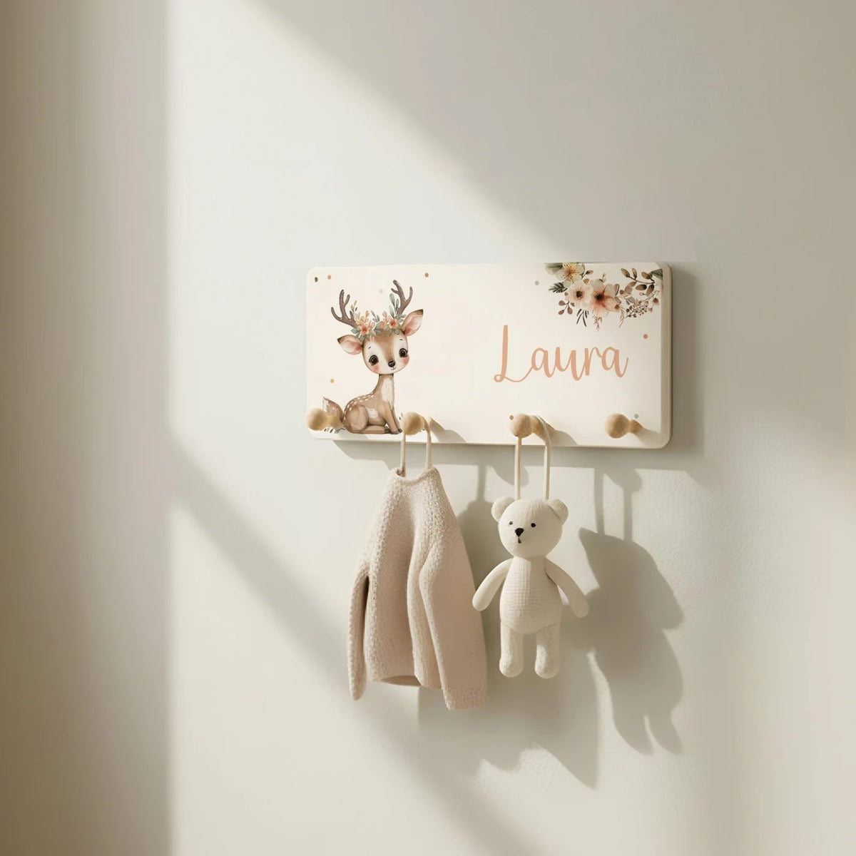 Kindergarderobe Holz personalisiert - Reh
