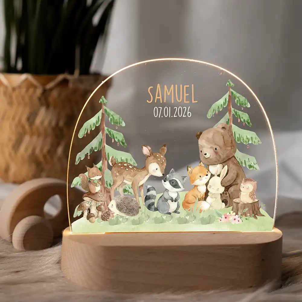 Nachtlicht Kinder personalisiert - Kuschelige Waldabenteuer